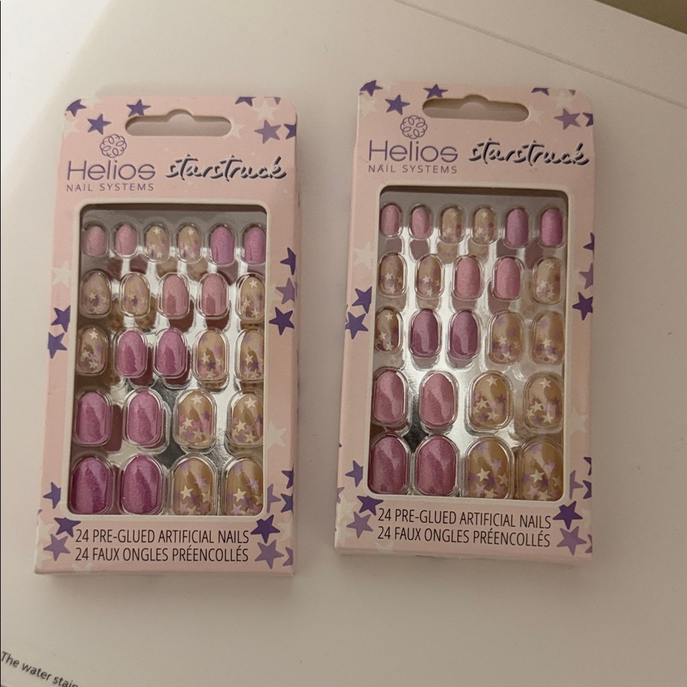 Helios Starstruck Pre-Glued Pink & Gold Artificial Nails 2 pack $8